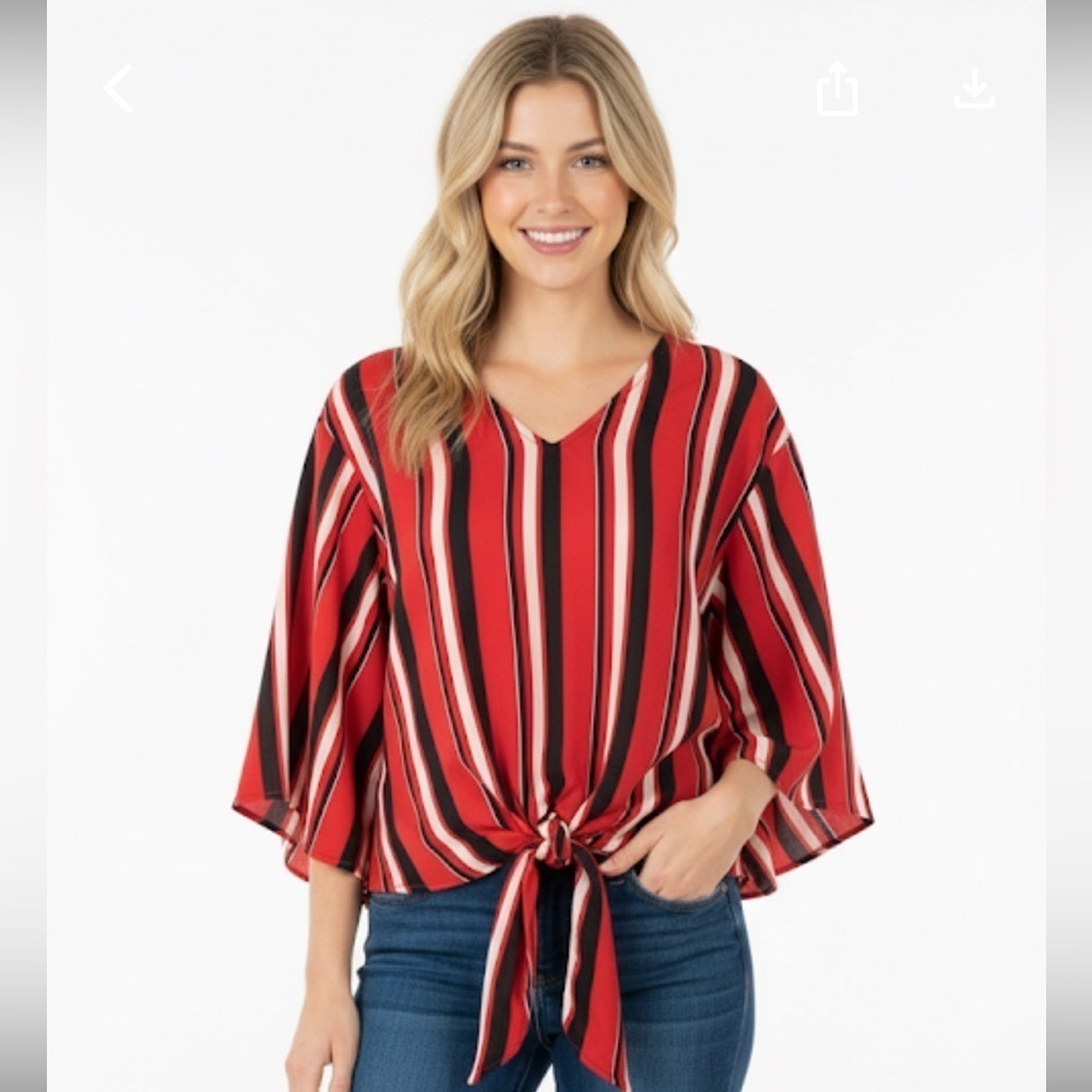 Andree red striped tie front top oversized size medium